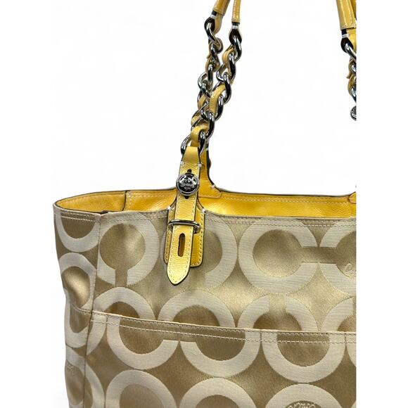 Coach Y2K Madison Tribeca Op Art Gold Sateen & Patent Leather Tote - Picture 6 of 16